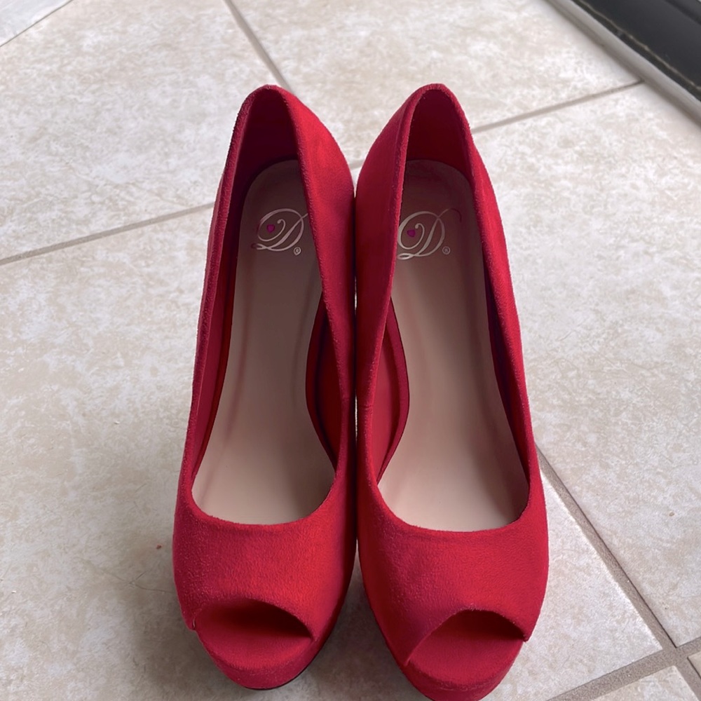 Red peep toe platforms